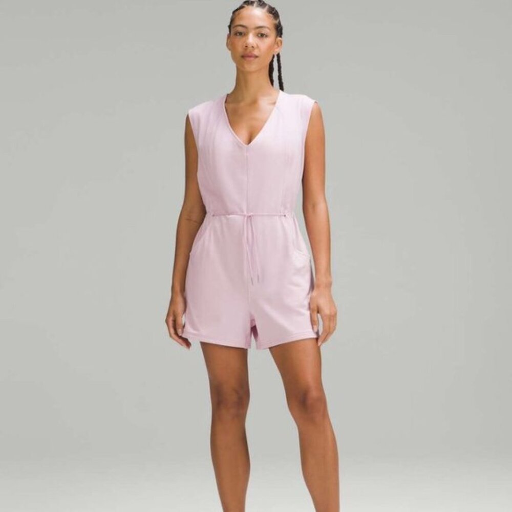 NWT -Lululemon French Terry V-Neck Romper in Pink One Piece Jumper